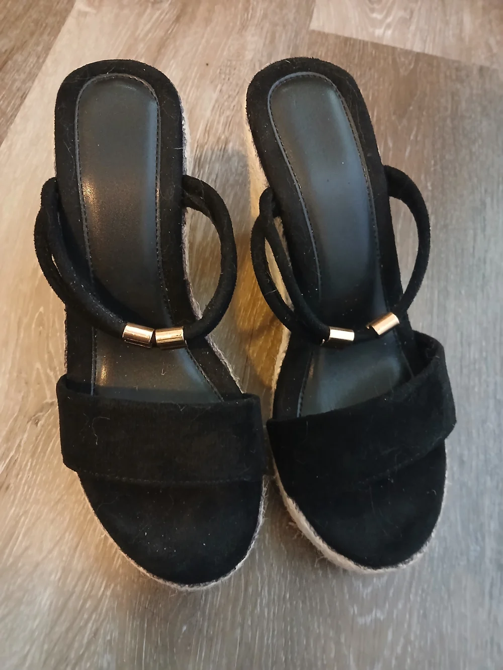 Black Espadrille Slide Sandals with Subtle Gold Accent
